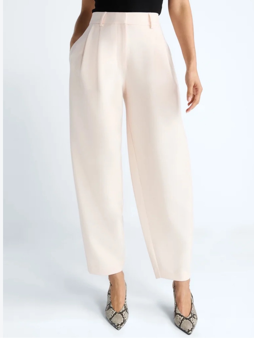 Wide-Leg High-Waist Pants in Pale Blush